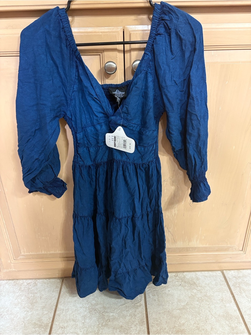 Navy Blue Tiered V-Neck Mini Dress - Picture 2 of 4